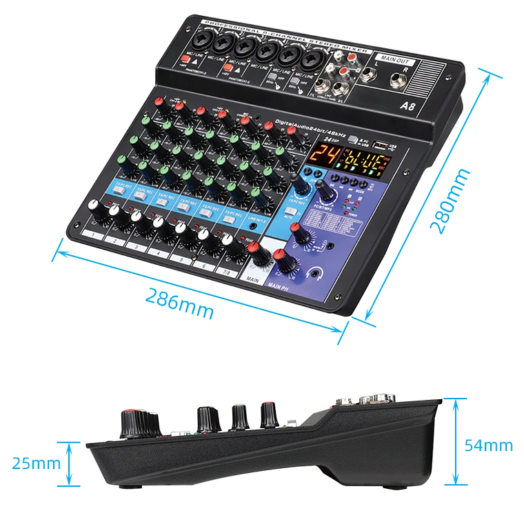 TEYUN 8, 6, mezclador portátil profesional de 4 canales, consola mezcladora de sonido para ordenador, interfaz de Audio, transmisión en vivo A4, A6, A8, 48V 17