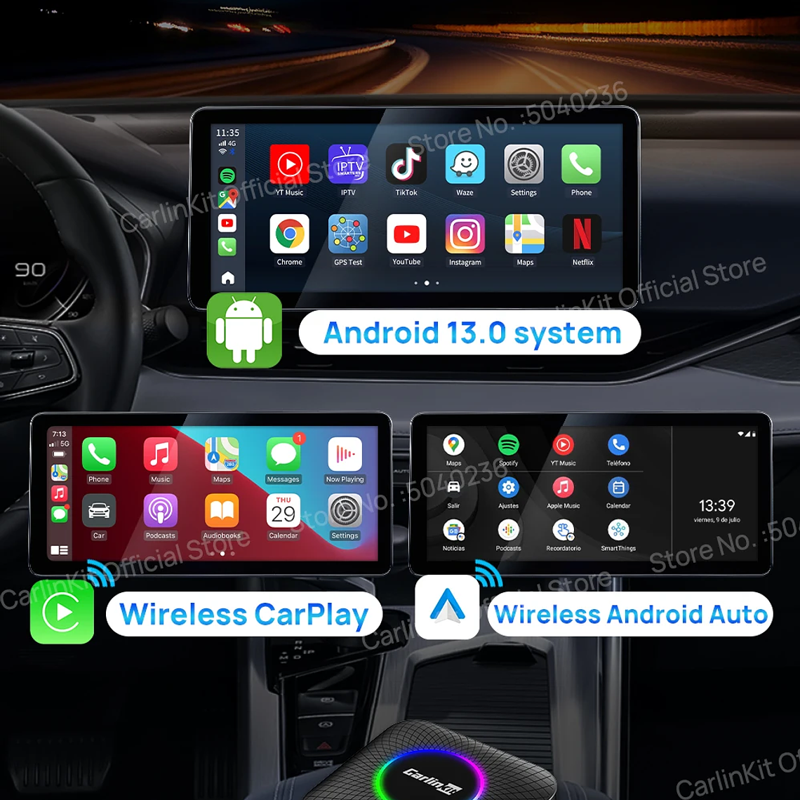 8G+128G Carlinkit CarPlay Ai Box LED Android 13 Inalámbrico Android Auto CarPlay Video TV Box Qualcomm SM6225 Caja de transmisión de 8 núcleos para VW Ford Kia Toyota Honda Benz MG BYD Mazda 20