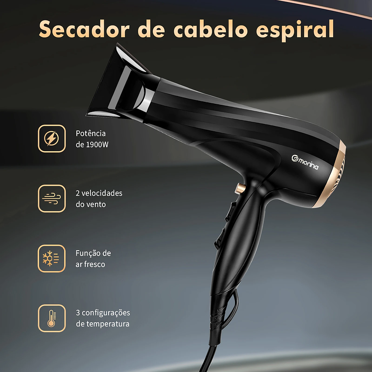 Secador de pelo profesional, 110/220V, 1800W, negro/dorado, de Brasil 12