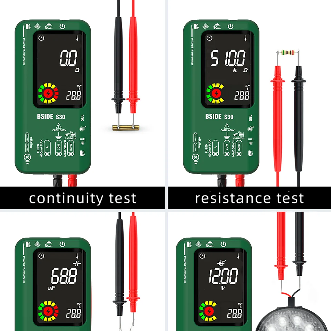 BSIDE-multímetro Digital inteligente de 15V, medidor de temperatura infrarroja, diodo LED, RMS verdadero, 9999 CC, voltaje de CA, recargable, DMM 18
