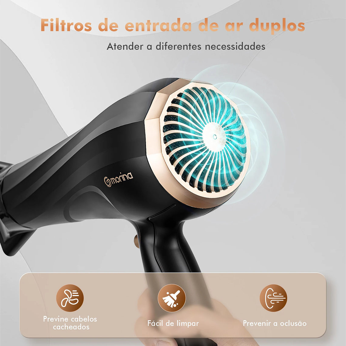 Secador de pelo profesional, 110/220V, 1800W, negro/dorado, de Brasil 17