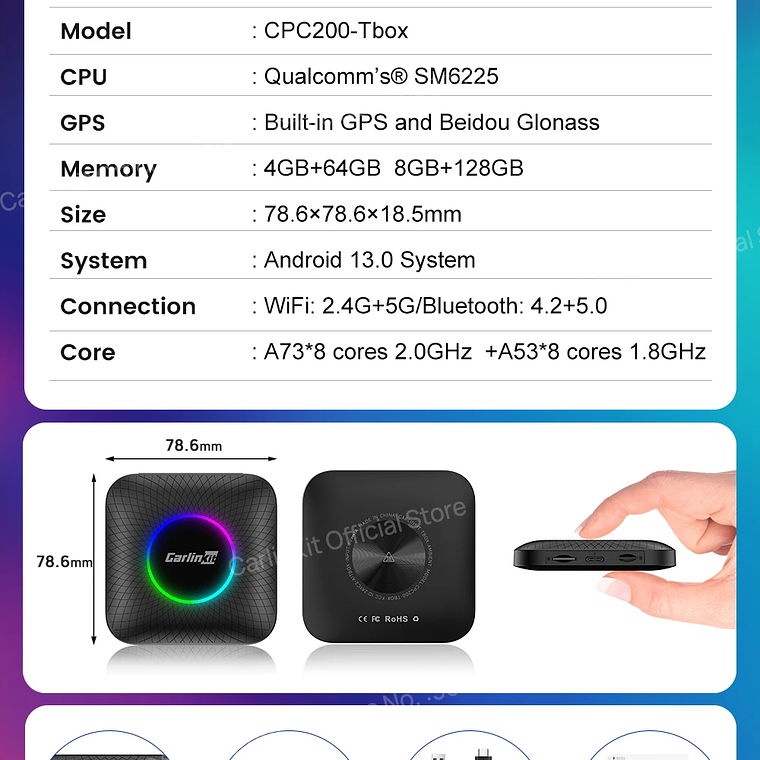 8G+128G Carlinkit CarPlay Ai Box LED Android 13 Inalámbrico Android Auto CarPlay Video TV Box Qualcomm SM6225 Caja de transmisión de 8 núcleos para VW Ford Kia Toyota Honda Benz MG BYD Mazda 32