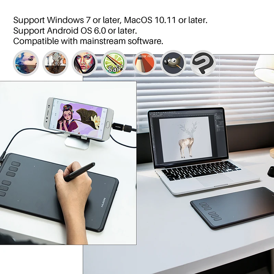 HUION-Tabletas gráficas ultraligeras H640P H950P, Tablet Digital con bolígrafo de dibujo, Stylus sin batería, para PC, teléfono Android mesa digitalizadora huion 4