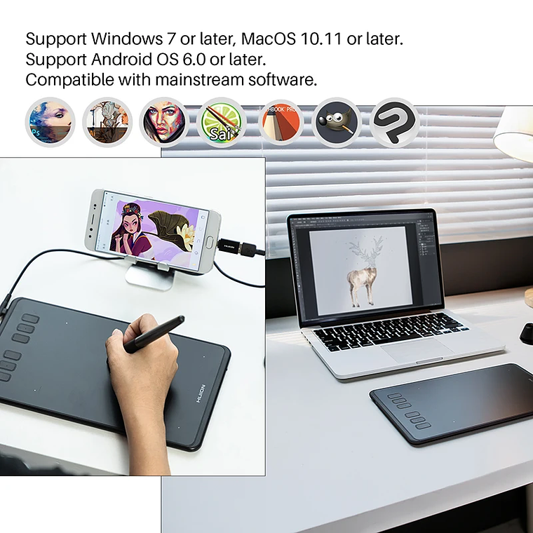 HUION-Tabletas gráficas ultraligeras H640P H950P, Tablet Digital con bolígrafo de dibujo, Stylus sin batería, para PC, teléfono Android mesa digitalizadora huion 4