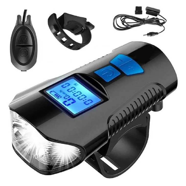 Faro de bicicleta con bocina, linterna LED, velocímetro, USB 3