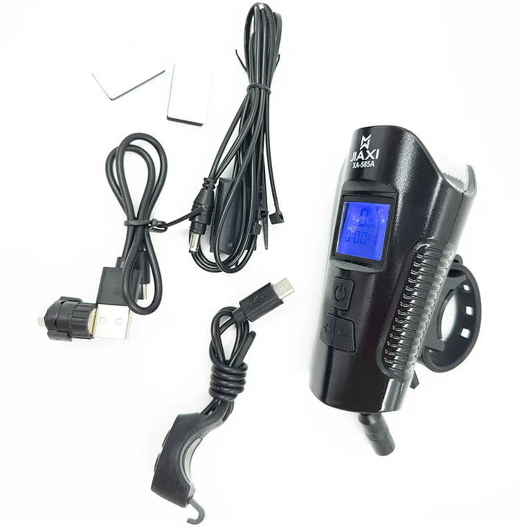 Faro de bicicleta con bocina, linterna LED, velocímetro, USB 4