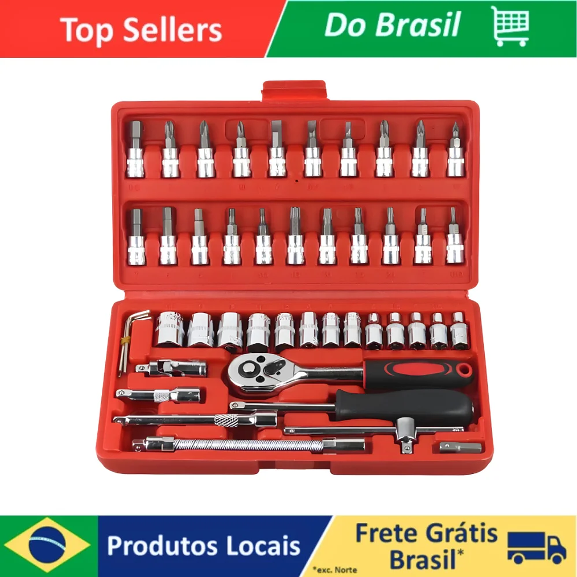 Kit de herramientas 46 piezas Llave de trinquete reversible con estuche Juego de casquillo para mantenimiento y reparación 1