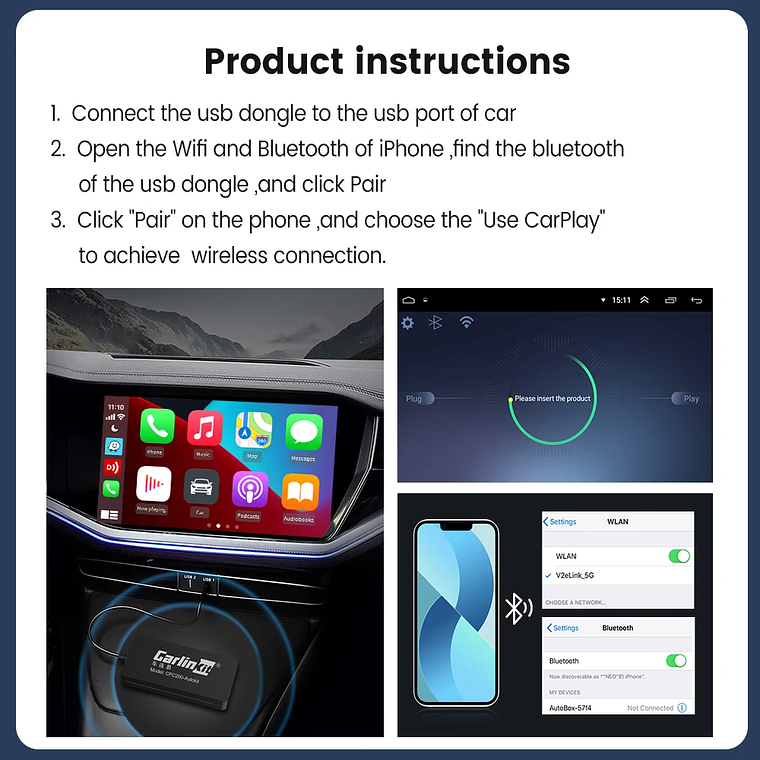 Gran oferta CarlinKit USB inalámbrico y con cable CarPlay Dongle Android Auto AI Box Mirrorlink reproductor Multimedia para coche Bluetooth conexión automática 5
