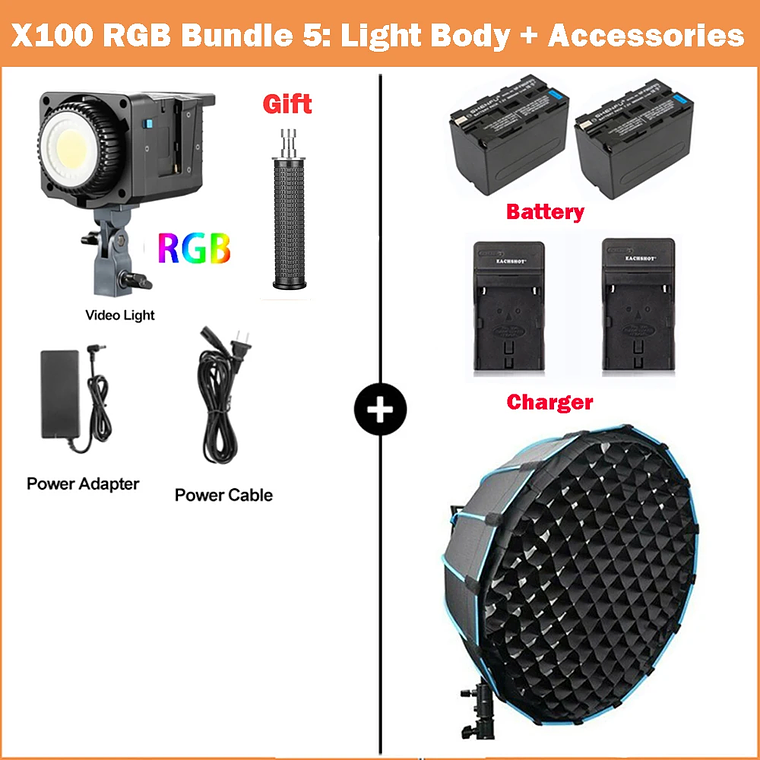 Sokani X100 Luz LED bicolor para vídeo, iluminación de montaje Bowens para fotografía, grabación de vídeo, disparo al aire libre, X100, 100W, RGB 10