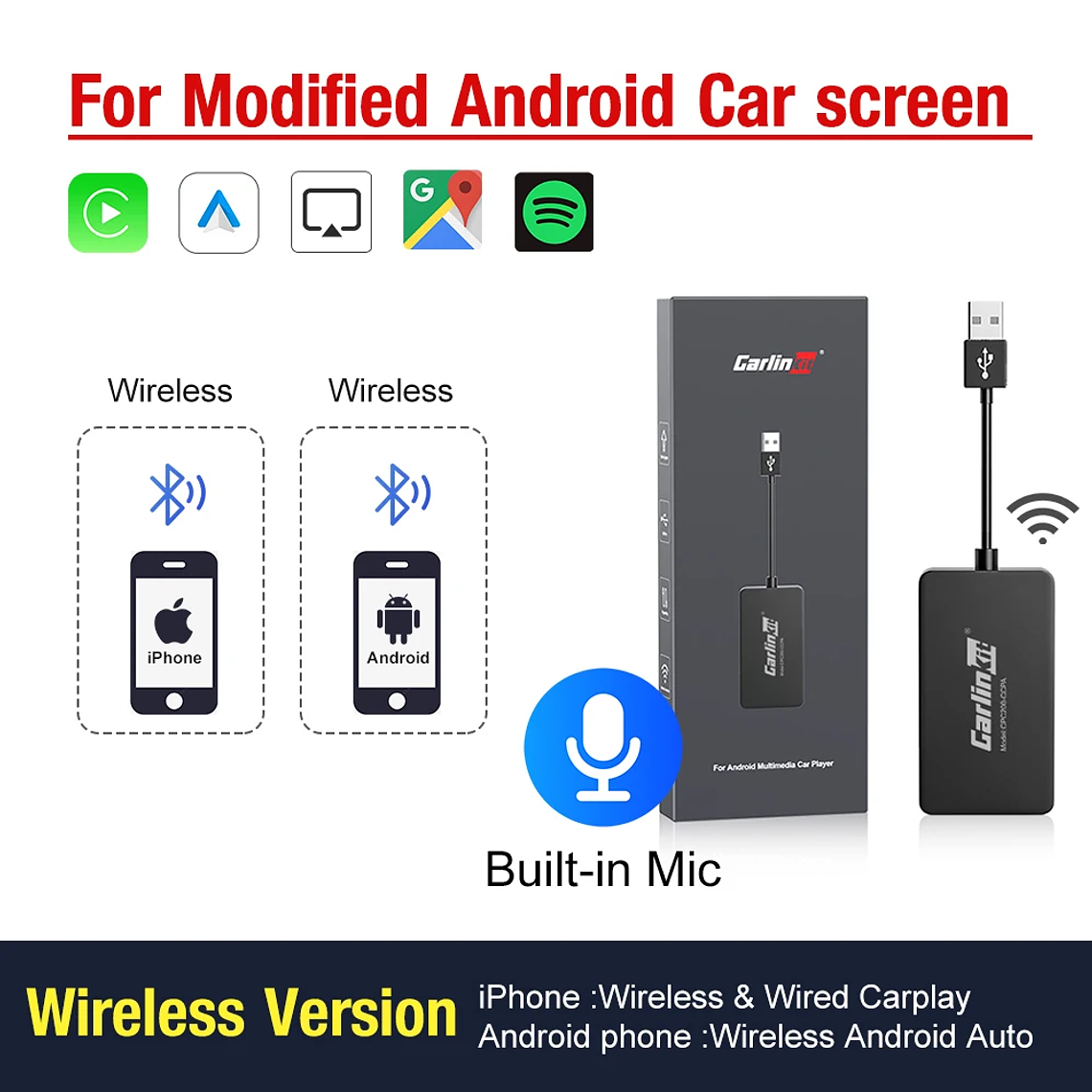 Gran oferta CarlinKit USB inalámbrico y con cable CarPlay Dongle Android Auto AI Box Mirrorlink reproductor Multimedia para coche Bluetooth conexión automática 8