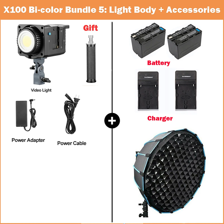 Sokani X100 Luz LED bicolor para vídeo, iluminación de montaje Bowens para fotografía, grabación de vídeo, disparo al aire libre, X100, 100W, RGB 14