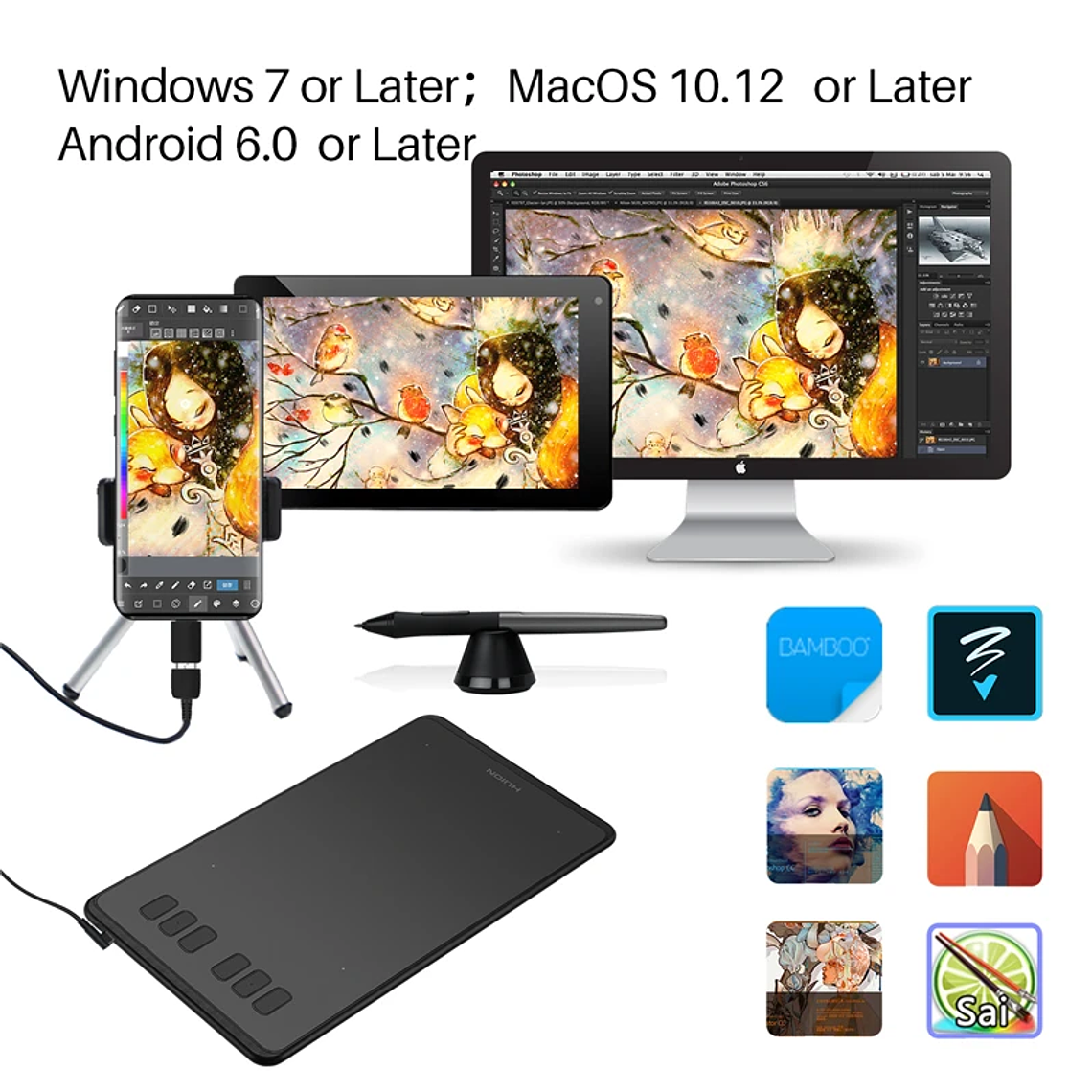 HUION-Tabletas gráficas ultraligeras H640P H950P, Tablet Digital con bolígrafo de dibujo, Stylus sin batería, para PC, teléfono Android mesa digitalizadora huion 9