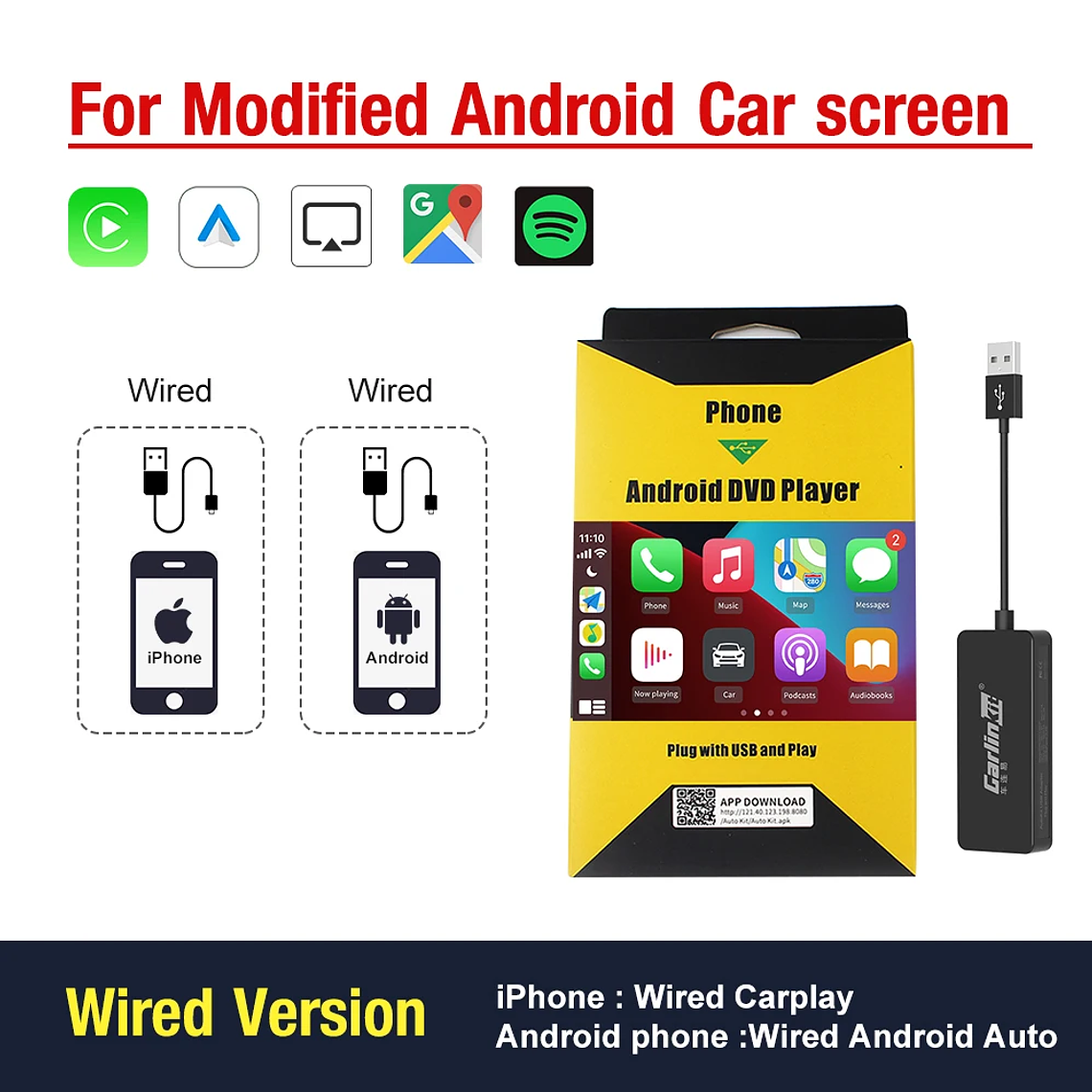 Gran oferta CarlinKit USB inalámbrico y con cable CarPlay Dongle Android Auto AI Box Mirrorlink reproductor Multimedia para coche Bluetooth conexión automática 9