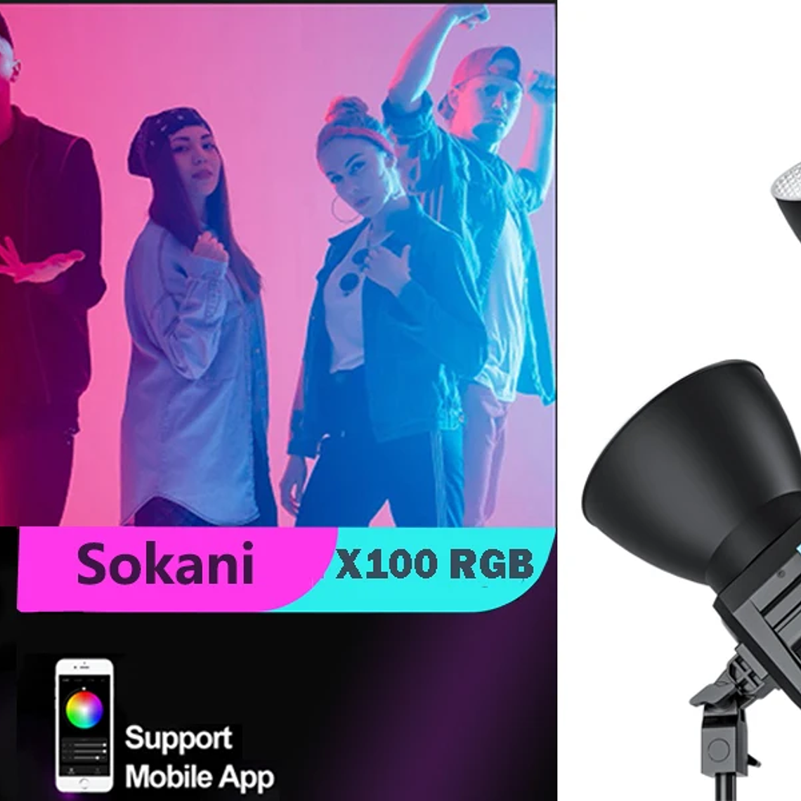 Sokani X100 Luz LED bicolor para vídeo, iluminación de montaje Bowens para fotografía, grabación de vídeo, disparo al aire libre, X100, 100W, RGB 22
