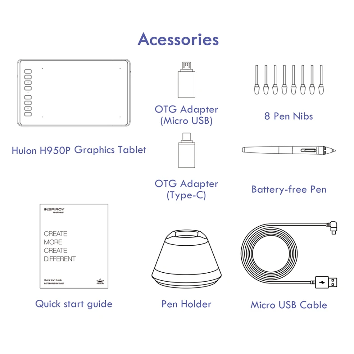 HUION-Tabletas gráficas ultraligeras H640P H950P, Tablet Digital con bolígrafo de dibujo, Stylus sin batería, para PC, teléfono Android mesa digitalizadora huion 17