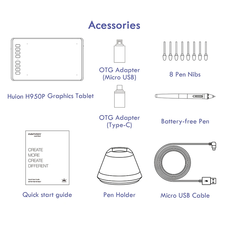 HUION-Tabletas gráficas ultraligeras H640P H950P, Tablet Digital con bolígrafo de dibujo, Stylus sin batería, para PC, teléfono Android mesa digitalizadora huion 17