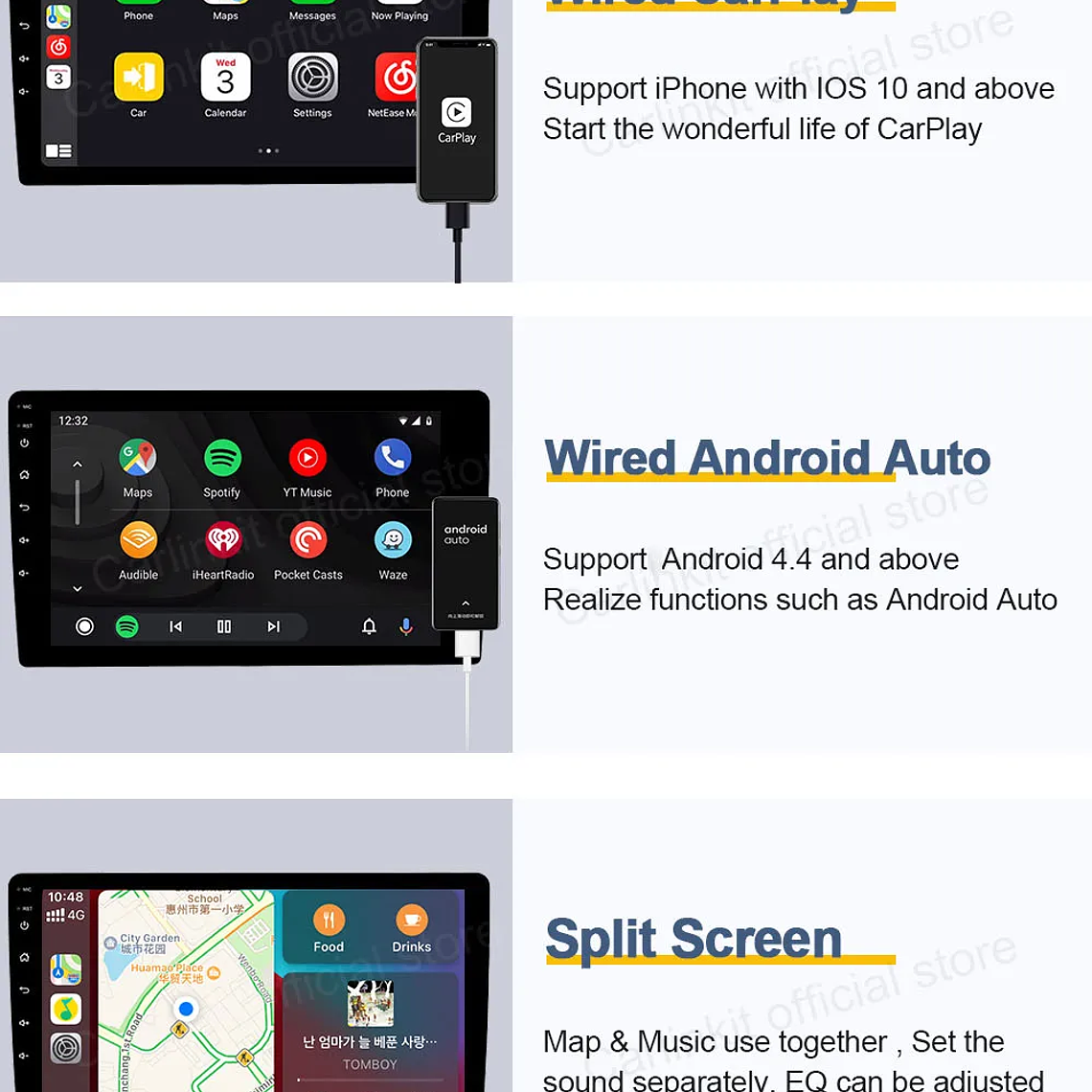 Gran oferta CarlinKit USB inalámbrico y con cable CarPlay Dongle Android Auto AI Box Mirrorlink reproductor Multimedia para coche Bluetooth conexión automática 24