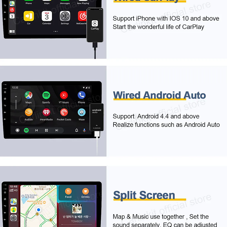 Gran oferta CarlinKit USB inalámbrico y con cable CarPlay Dongle Android Auto AI Box Mirrorlink reproductor Multimedia para coche Bluetooth conexión automática 24