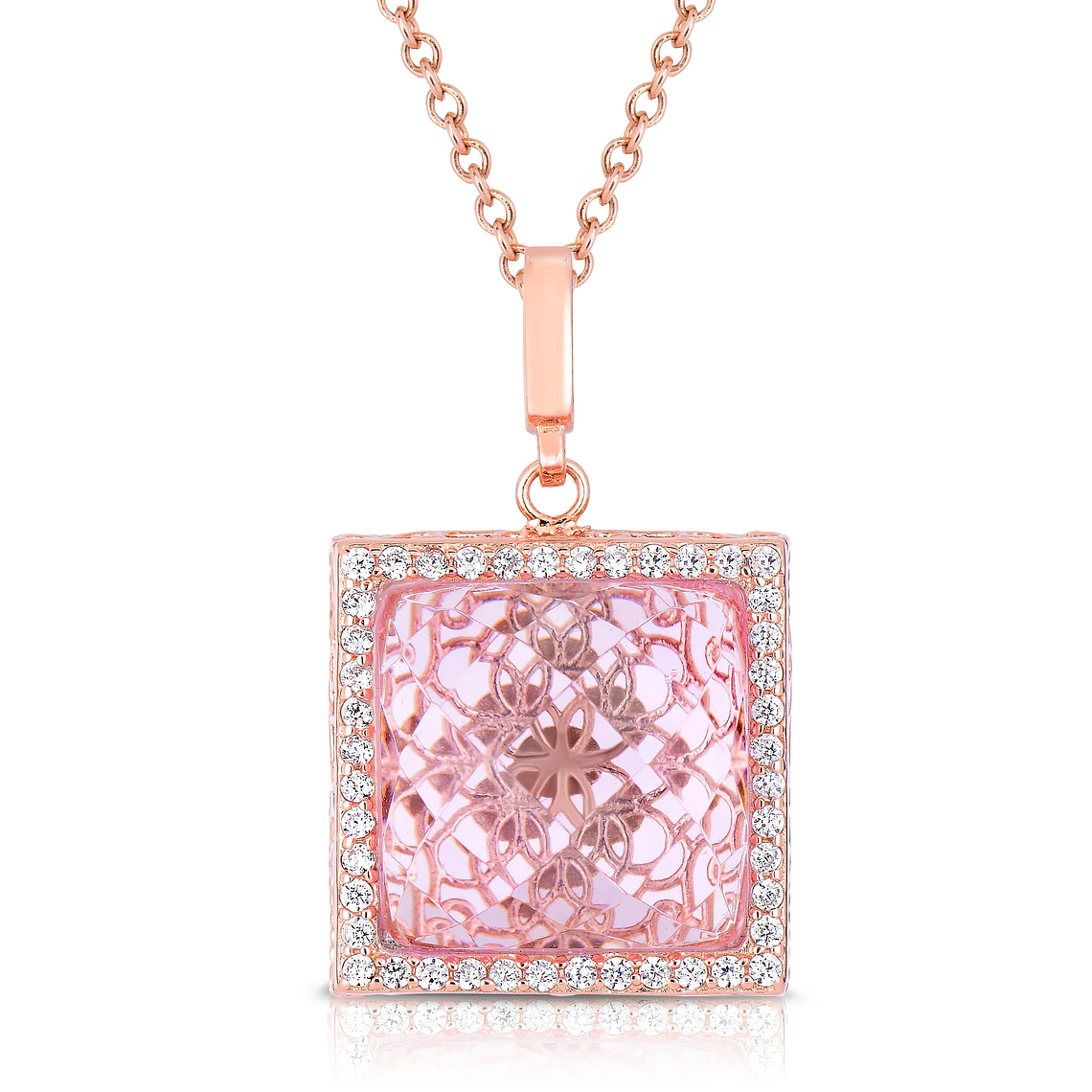 TD Collette Z Rose Plated Sterling Silver Fine Pendant Necklace with Pink Cubic Zirconia Square 1