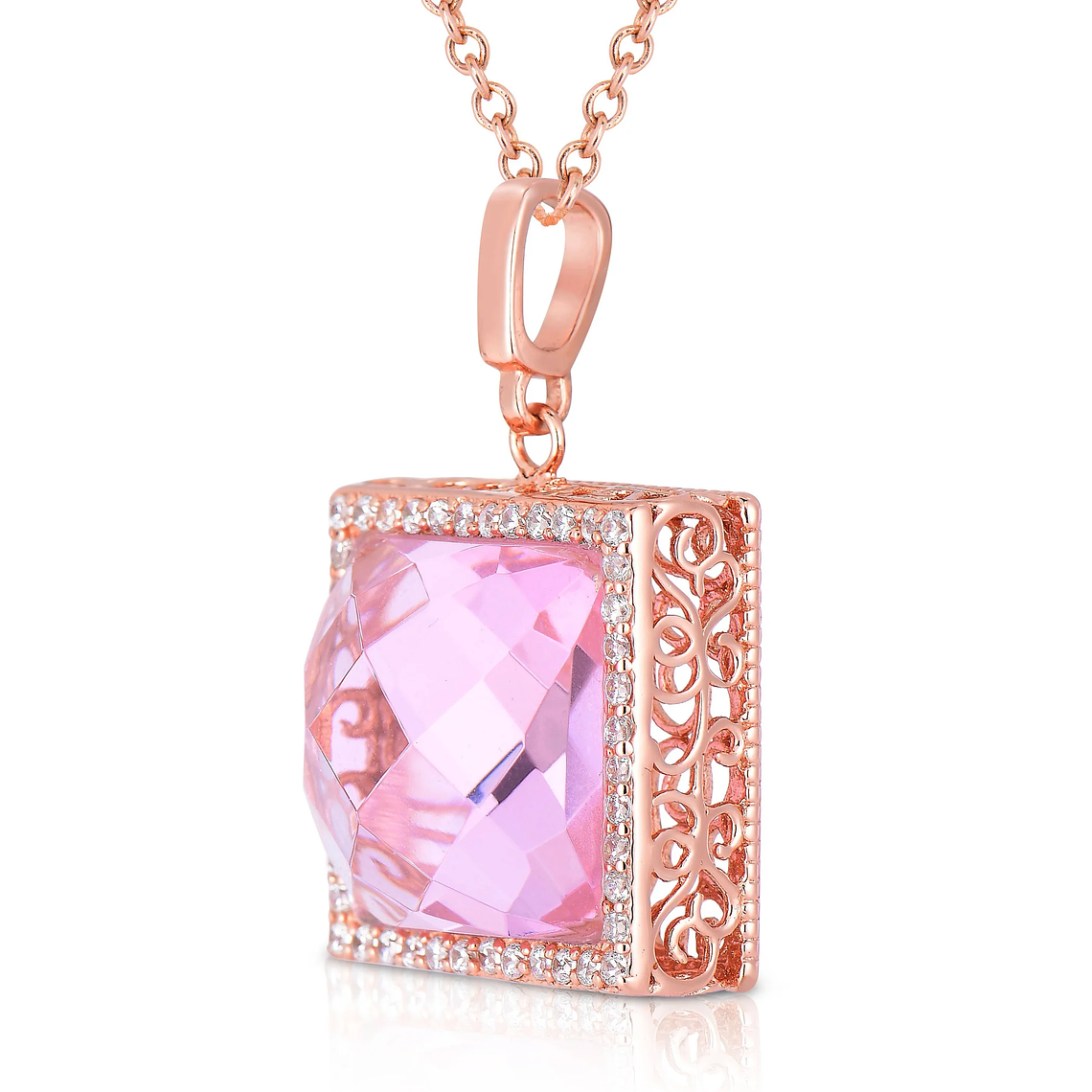 TD Collette Z Rose Plated Sterling Silver Fine Pendant Necklace with Pink Cubic Zirconia Square 2