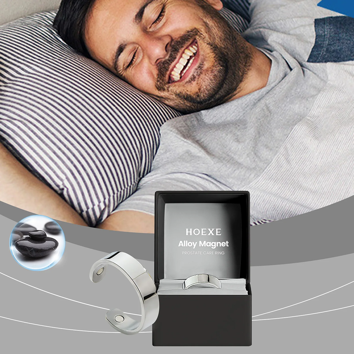 Hoexe Men's Daily Accessory Ring Comfortable Sports Portable Silver Magnetic Fine Ring 2