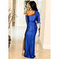 TD New Collection Asymmetrical Metallic Blue Maxi Prom Dress with Slit - Miniatura 2