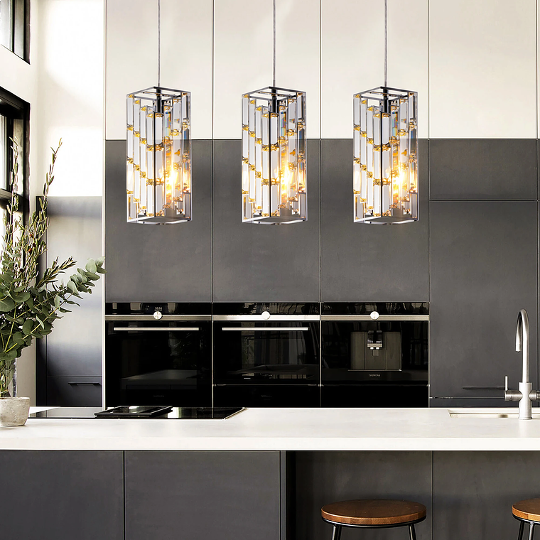 Chrome Pendant Lighting Modern Pendant Light Mini Crystal Chandeliers Adjustable Pendant Light Fixture for Kitchen Island 3 Pack 2