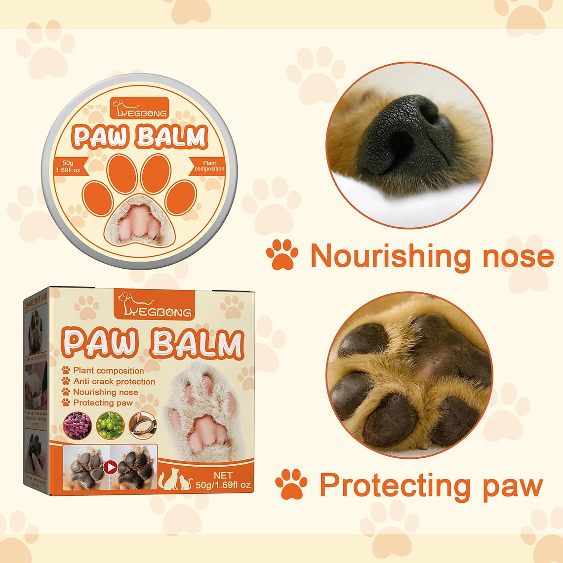 Yegbong Pet Moisturizing Paw Care Cream, Cats And Dogs Universal Moisturizing Feet Soles Meat Pad Cracked Care Cream 4