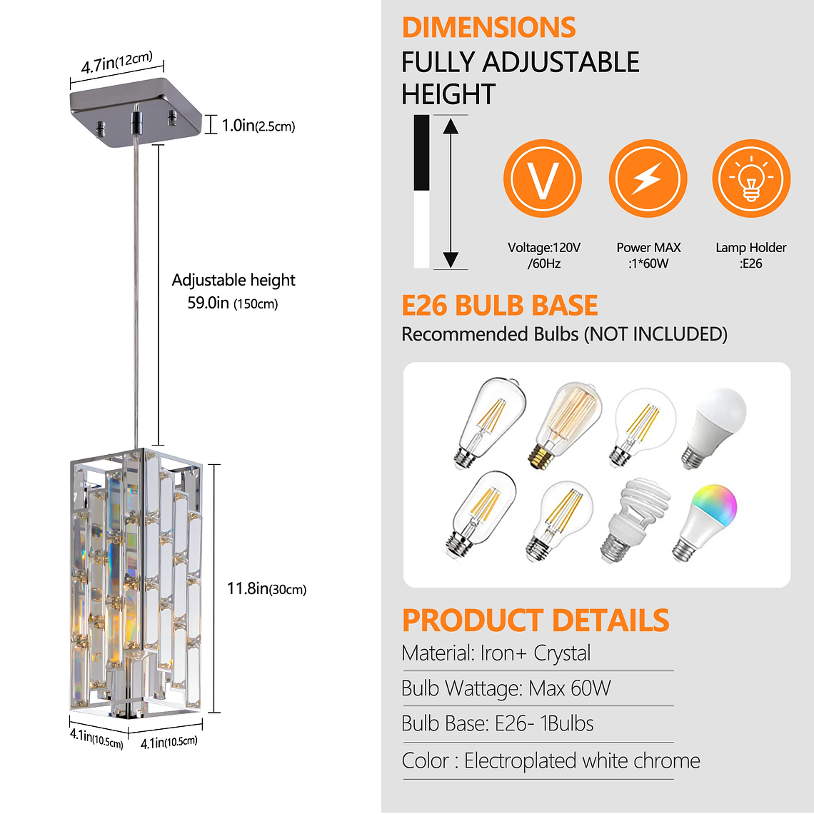 Chrome Pendant Lighting Modern Pendant Light Mini Crystal Chandeliers Adjustable Pendant Light Fixture for Kitchen Island 3 Pack 4