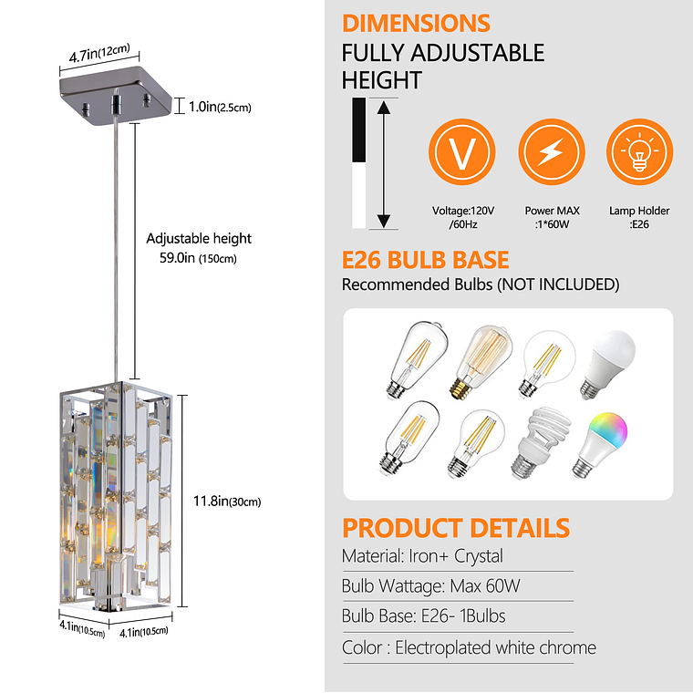 Chrome Pendant Lighting Modern Pendant Light Mini Crystal Chandeliers Adjustable Pendant Light Fixture for Kitchen Island 3 Pack 4