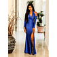 TD New Collection Asymmetrical Metallic Blue Maxi Prom Dress with Slit - Miniatura 6