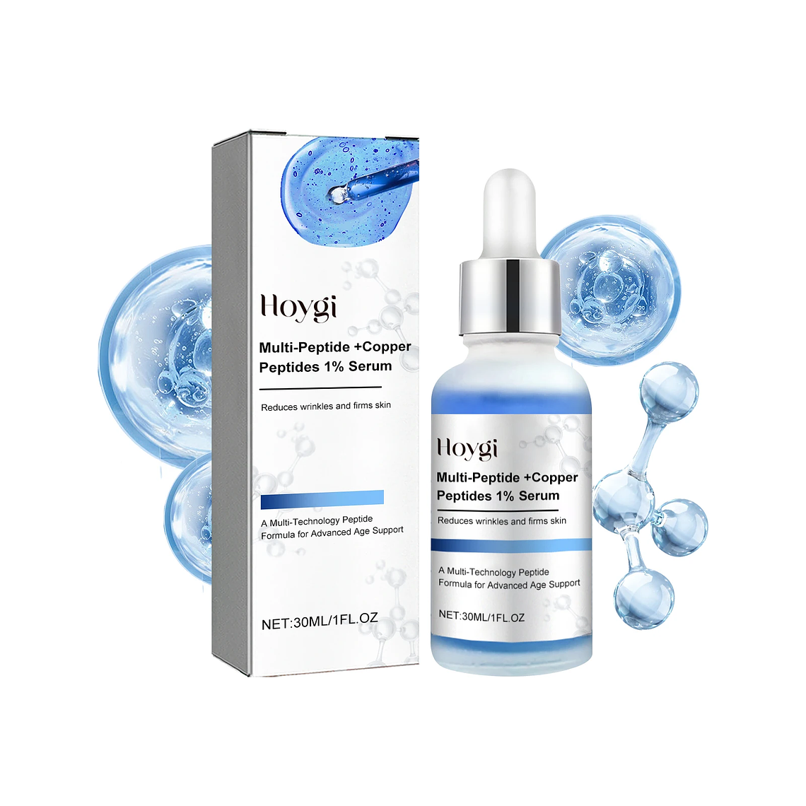 Hoygi 1% Multi-Peptide + Copper Peptides Anti-Aging Facial for Essence Skin Care Serum Reduces Fine Lines Wrinkles Increases 1