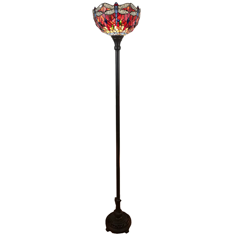 HMS 69 Contemporary LED Torchiere Floor Lamp Black and Red with Dragonfly Glass Dome Shade for Living Room Plastic Body 1