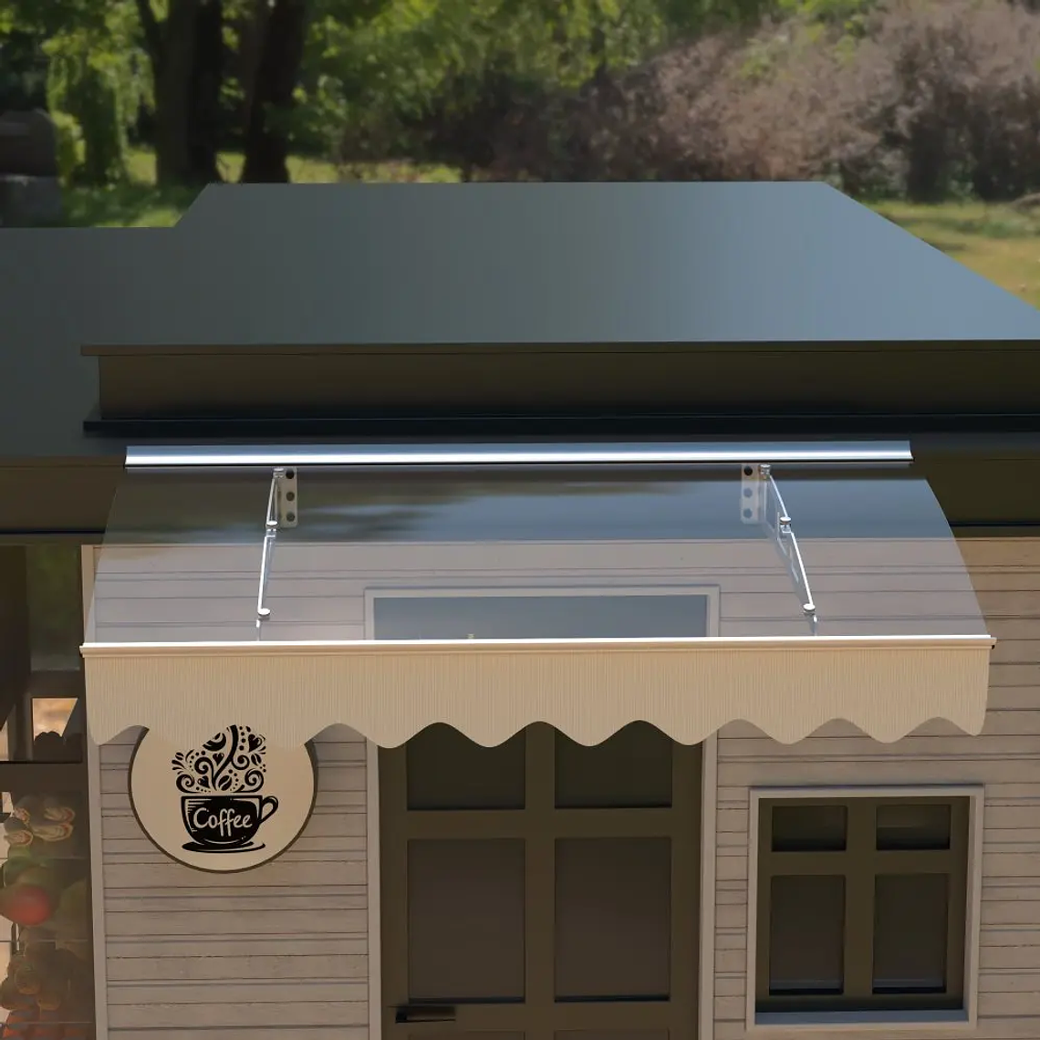 Door Window Awning Made of  0.137 Inch Thick Crystal Solid Polycarbonate Sheet and Aluminum Alloy with Valance 3