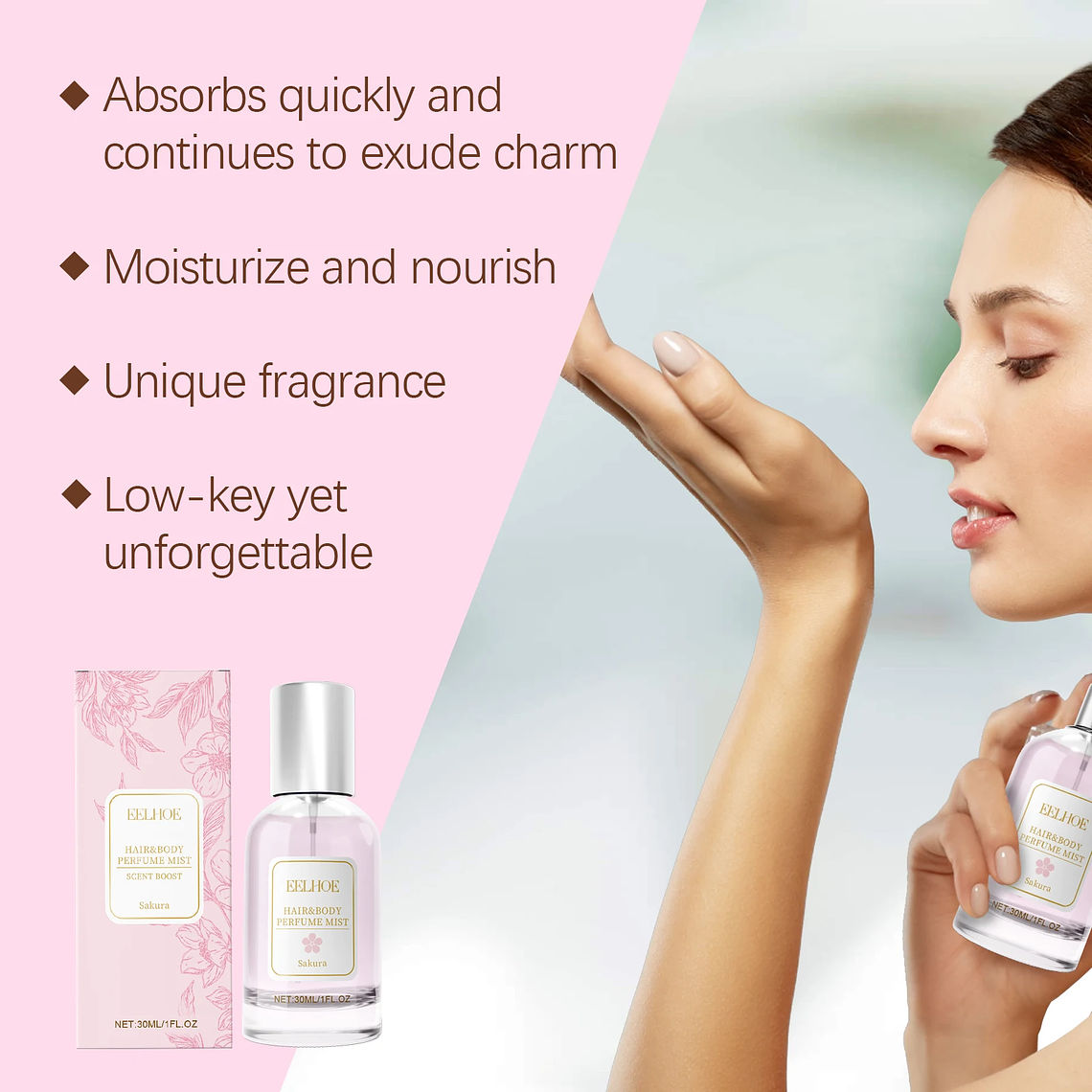 EELHOE Elegant Cherry Blossom Body Hair Eau De Parfum Spray Rose Scented Bottle for Dating Atmosphere Natural Niche FCJ 2