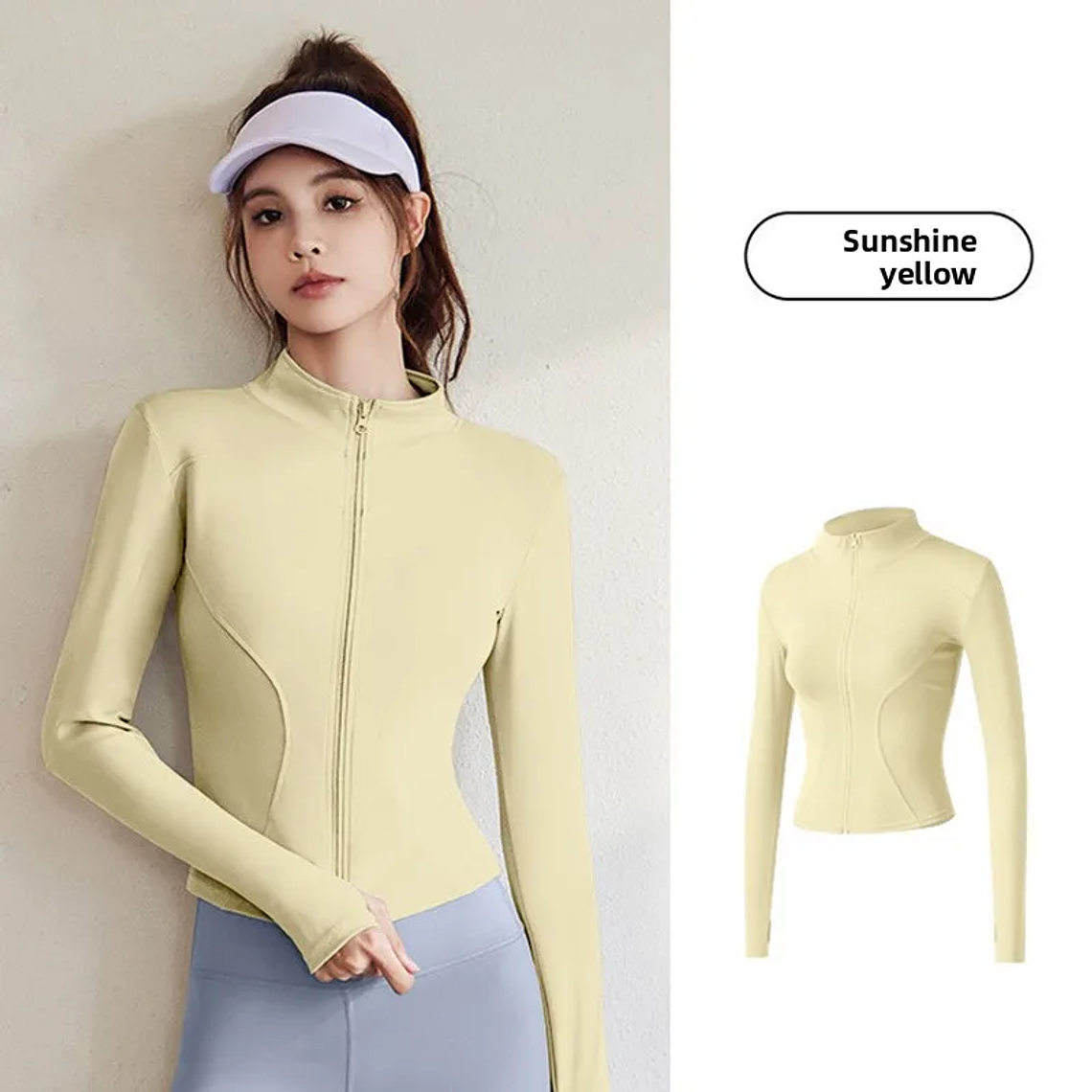 Chaqueta nueva para mujer, ropa de Yoga, abrigo para mujer, redondo, elástico alto, ejercicio, Yoga, Fitness, manga larga, cuello levantado, Tops de Yoga finos 1