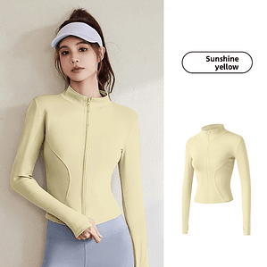 Chaqueta nueva para mujer, ropa de Yoga, abrigo para mujer, redondo, elástico alto, ejercicio, Yoga, Fitness, manga larga, cuello levantado, Tops de Yoga finos