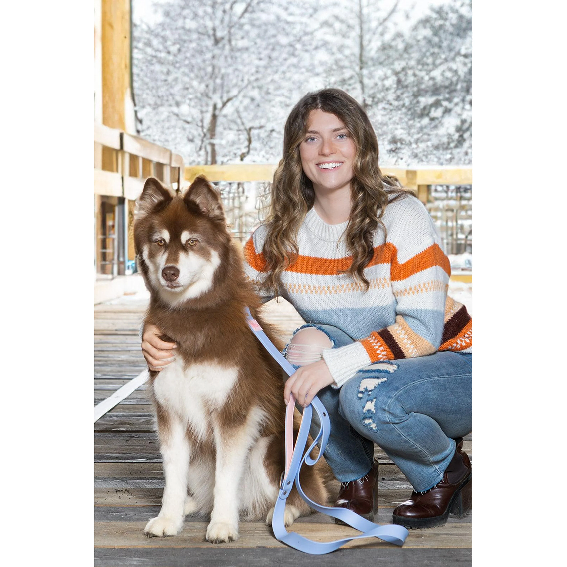 TD Blue Sky Luxury Dog Collar Leash Waterproof Orchid Print Durable Nylon and Silicone Personalized 5m Walk Harness 3