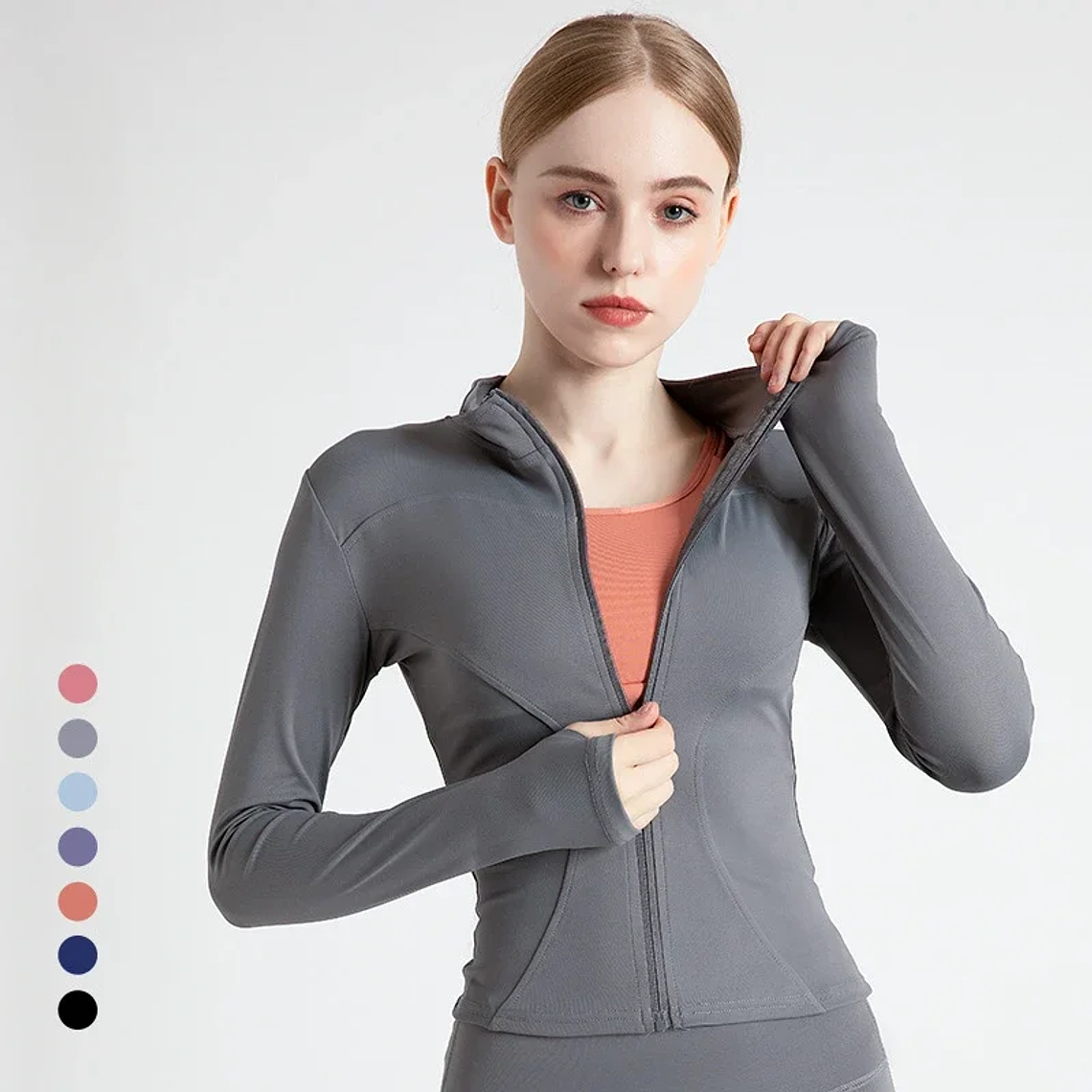 Chaqueta nueva para mujer, ropa de Yoga, abrigo para mujer, redondo, elástico alto, ejercicio, Yoga, Fitness, manga larga, cuello levantado, Tops de Yoga finos 2