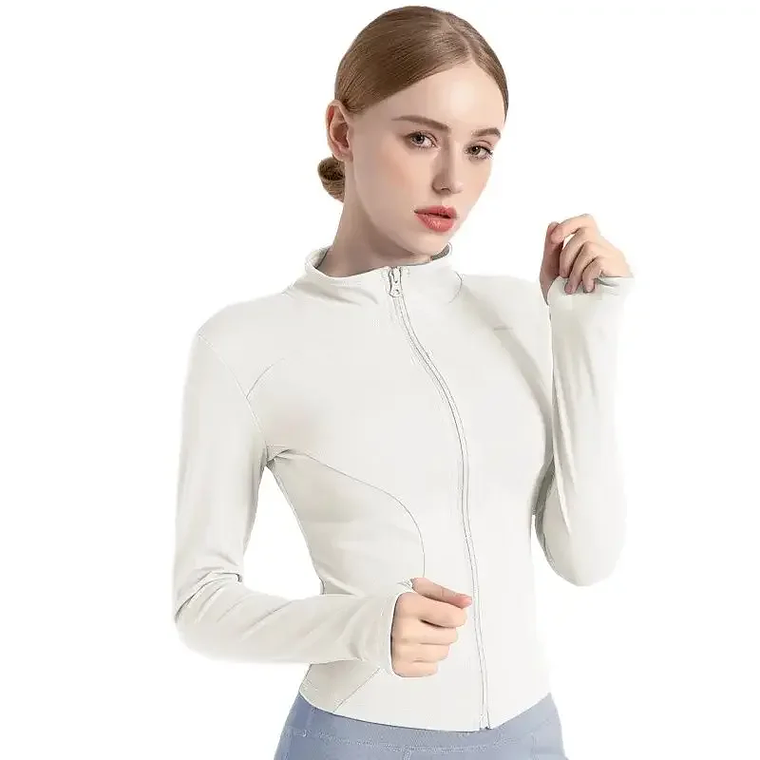 Chaqueta nueva para mujer, ropa de Yoga, abrigo para mujer, redondo, elástico alto, ejercicio, Yoga, Fitness, manga larga, cuello levantado, Tops de Yoga finos 4