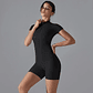 Conjunto de Yoga para mujer, monos de una pieza con cremallera, manga corta, ropa de entrenamiento de realce para gimnasio, mono deportivo, chándal - Thumbnail 4