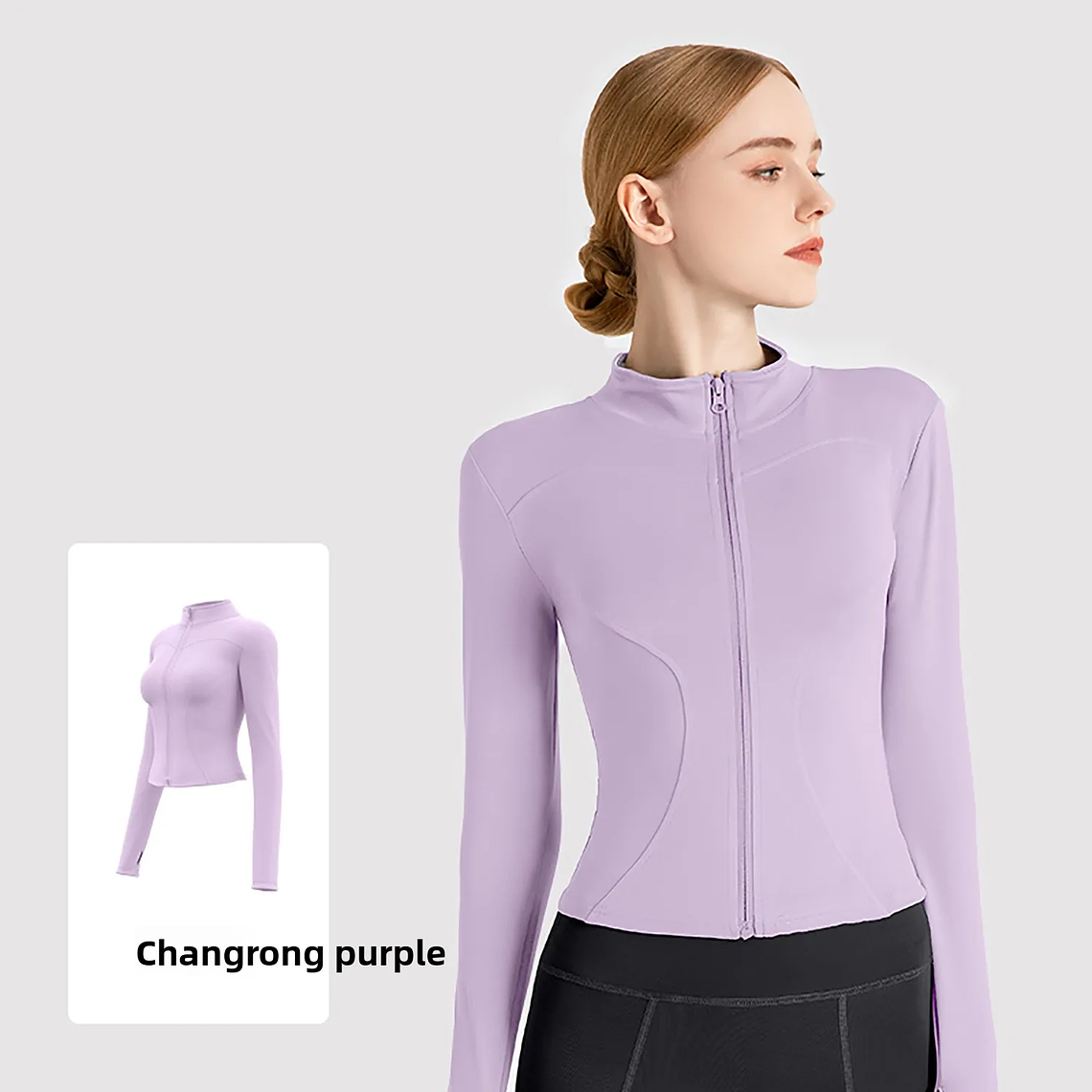 Chaqueta nueva para mujer, ropa de Yoga, abrigo para mujer, redondo, elástico alto, ejercicio, Yoga, Fitness, manga larga, cuello levantado, Tops de Yoga finos 20