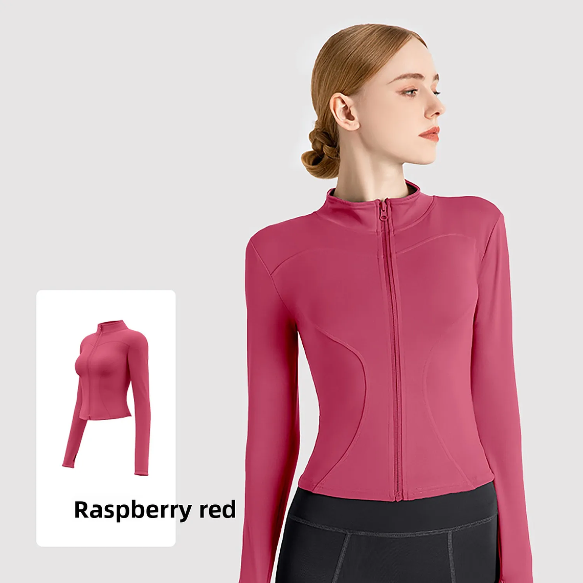 Chaqueta nueva para mujer, ropa de Yoga, abrigo para mujer, redondo, elástico alto, ejercicio, Yoga, Fitness, manga larga, cuello levantado, Tops de Yoga finos 21