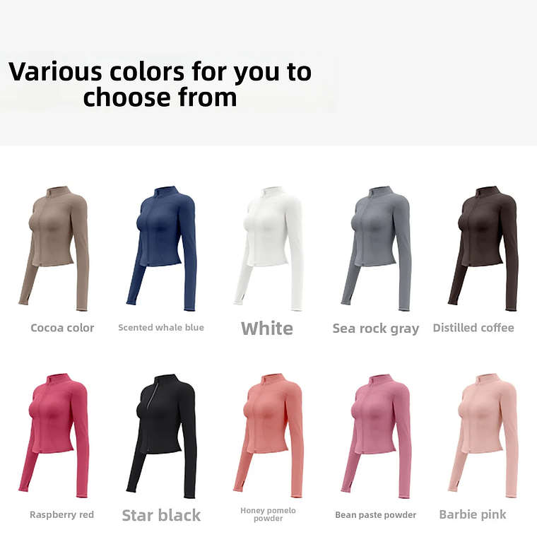 Chaqueta nueva para mujer, ropa de Yoga, abrigo para mujer, redondo, elástico alto, ejercicio, Yoga, Fitness, manga larga, cuello levantado, Tops de Yoga finos 24