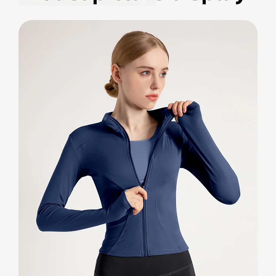 Chaqueta nueva para mujer, ropa de Yoga, abrigo para mujer, redondo, elástico alto, ejercicio, Yoga, Fitness, manga larga, cuello levantado, Tops de Yoga finos 32