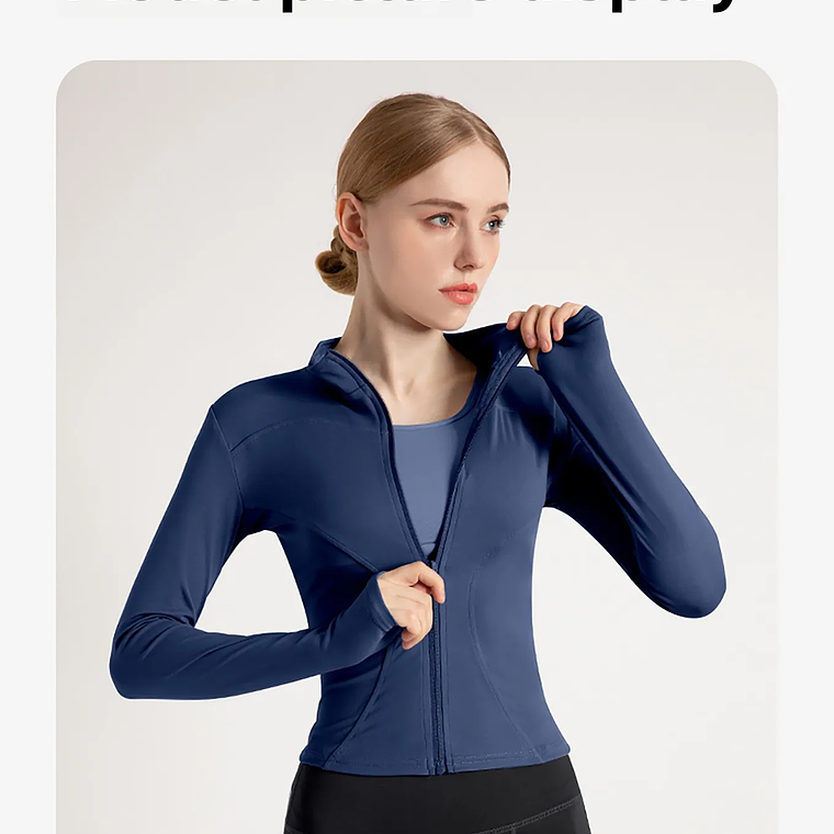 Chaqueta nueva para mujer, ropa de Yoga, abrigo para mujer, redondo, elástico alto, ejercicio, Yoga, Fitness, manga larga, cuello levantado, Tops de Yoga finos 32