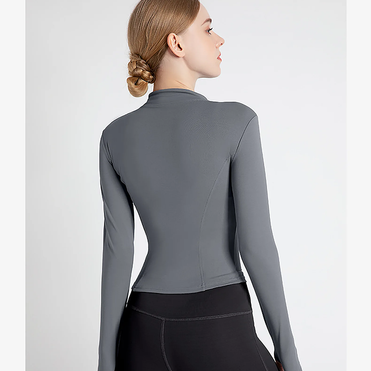 Chaqueta nueva para mujer, ropa de Yoga, abrigo para mujer, redondo, elástico alto, ejercicio, Yoga, Fitness, manga larga, cuello levantado, Tops de Yoga finos 35