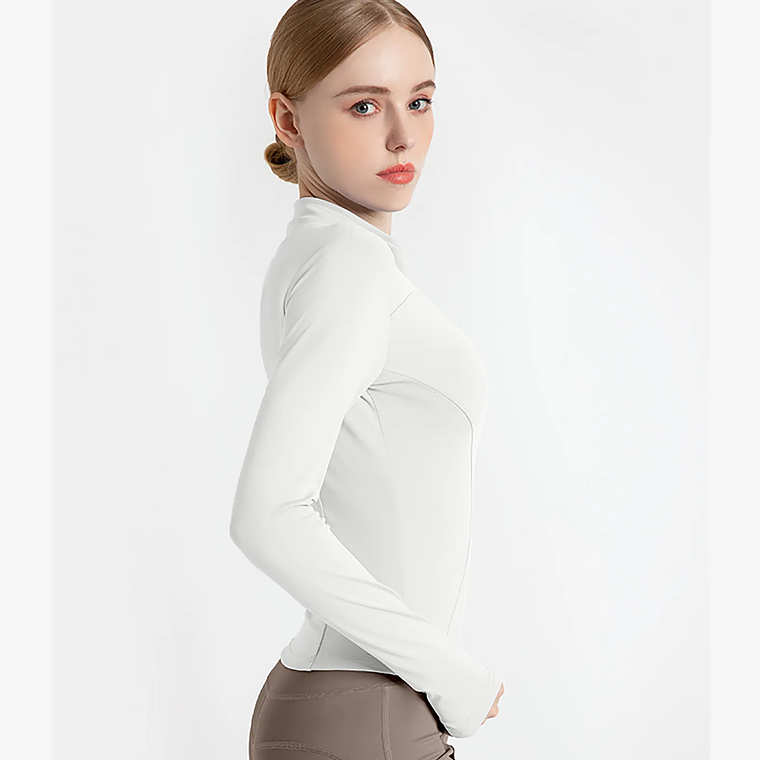 Chaqueta nueva para mujer, ropa de Yoga, abrigo para mujer, redondo, elástico alto, ejercicio, Yoga, Fitness, manga larga, cuello levantado, Tops de Yoga finos 37