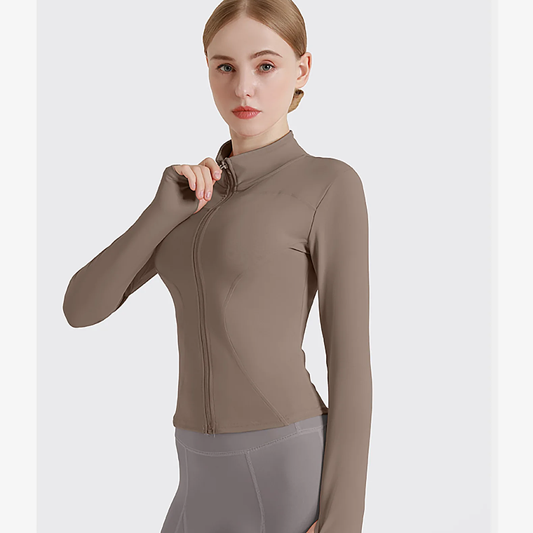 Chaqueta nueva para mujer, ropa de Yoga, abrigo para mujer, redondo, elástico alto, ejercicio, Yoga, Fitness, manga larga, cuello levantado, Tops de Yoga finos 39