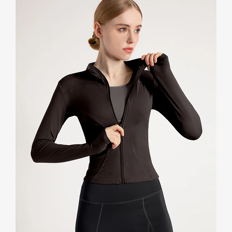 Chaqueta nueva para mujer, ropa de Yoga, abrigo para mujer, redondo, elástico alto, ejercicio, Yoga, Fitness, manga larga, cuello levantado, Tops de Yoga finos 40